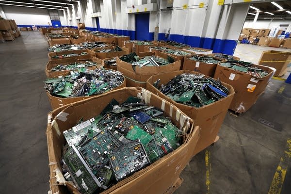 Large boxes containing circuit boards