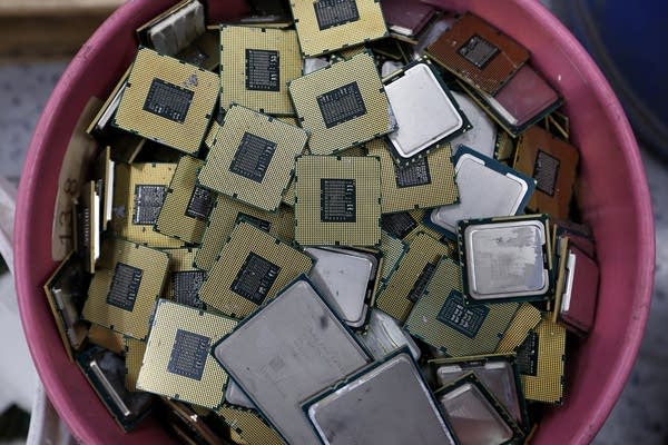 A bucket full of computer processors