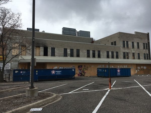 A building boarded up