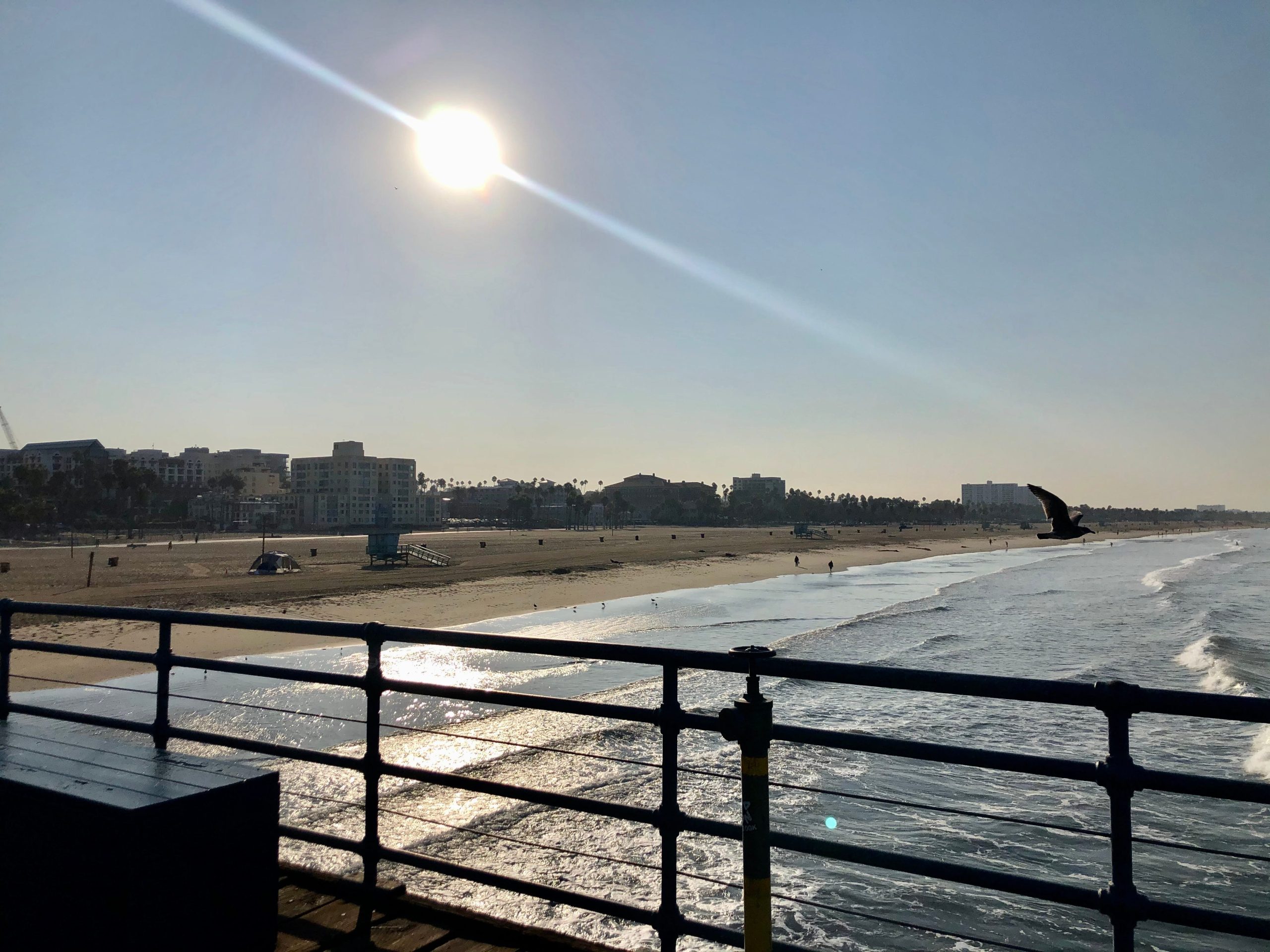 view of a beach in santa monica california from a pier