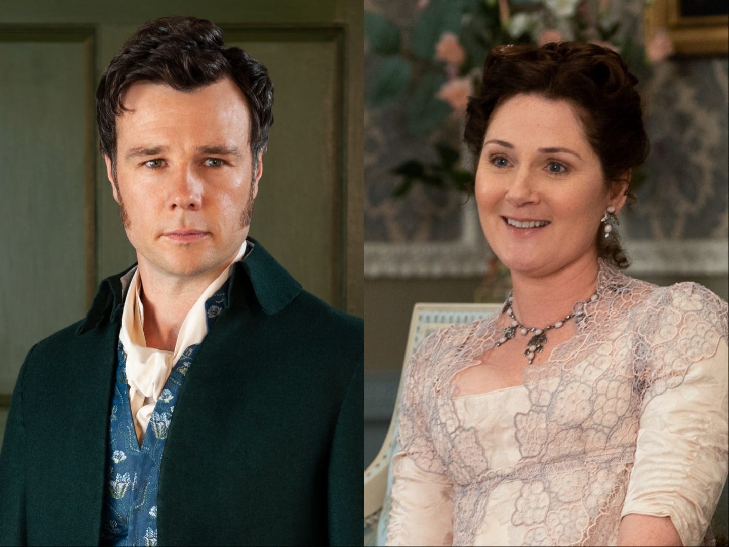 Edmund  (Rupert Evans) and Violet (Ruth Gemmell) Bridgerton.