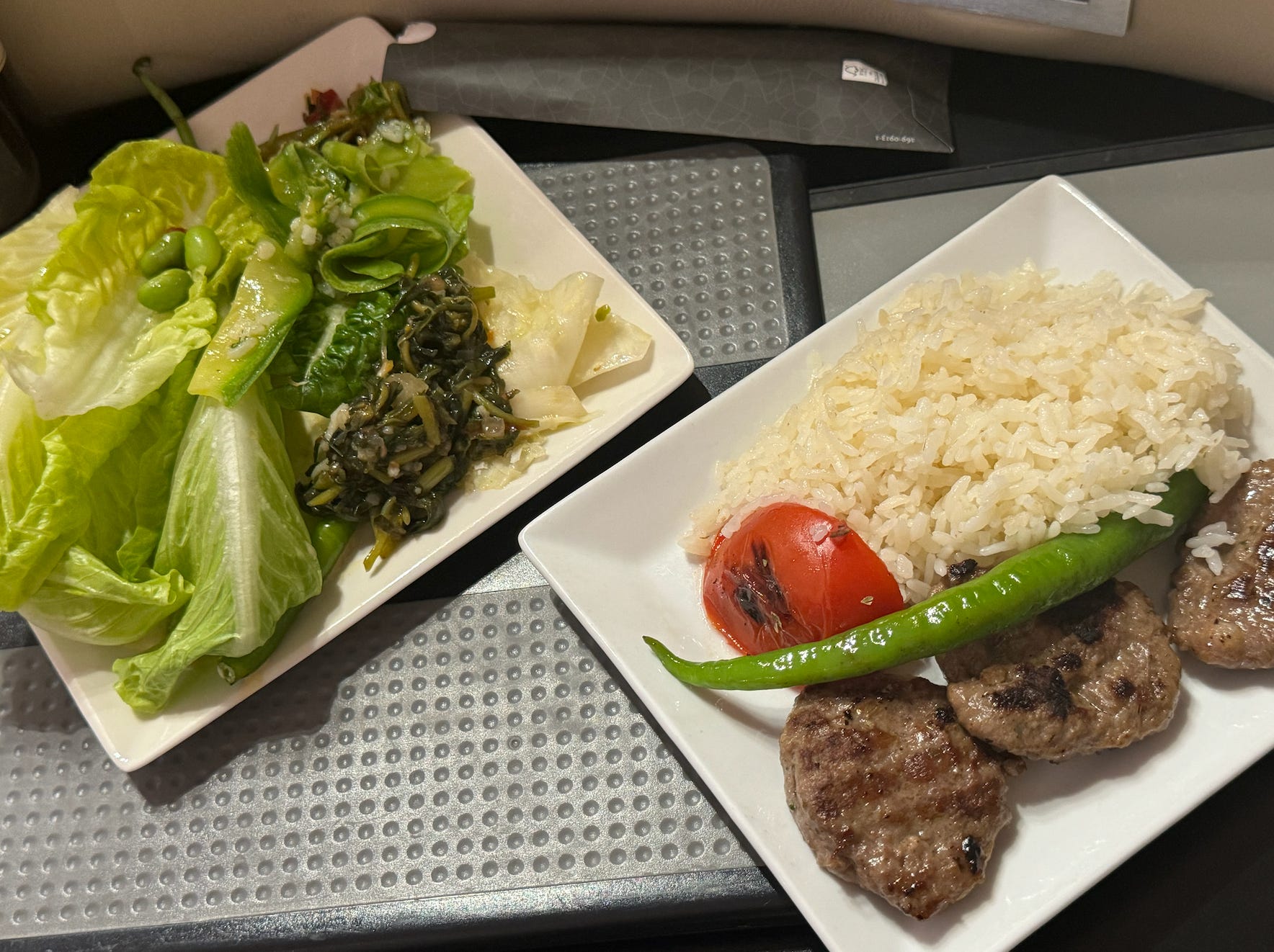 Plates of food on table 