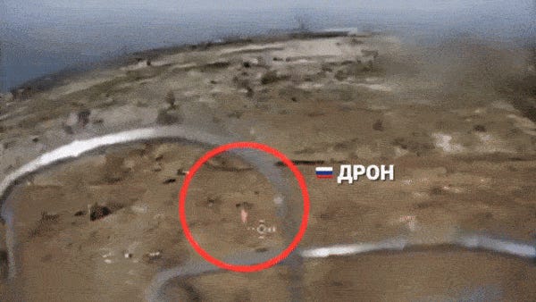 Ukrainian drone footage shows a Russian drone with an explosive payload hanging from it. The drone rapidly hones in on the Russian one, and cuts out, suggesting it has hit the bomb.