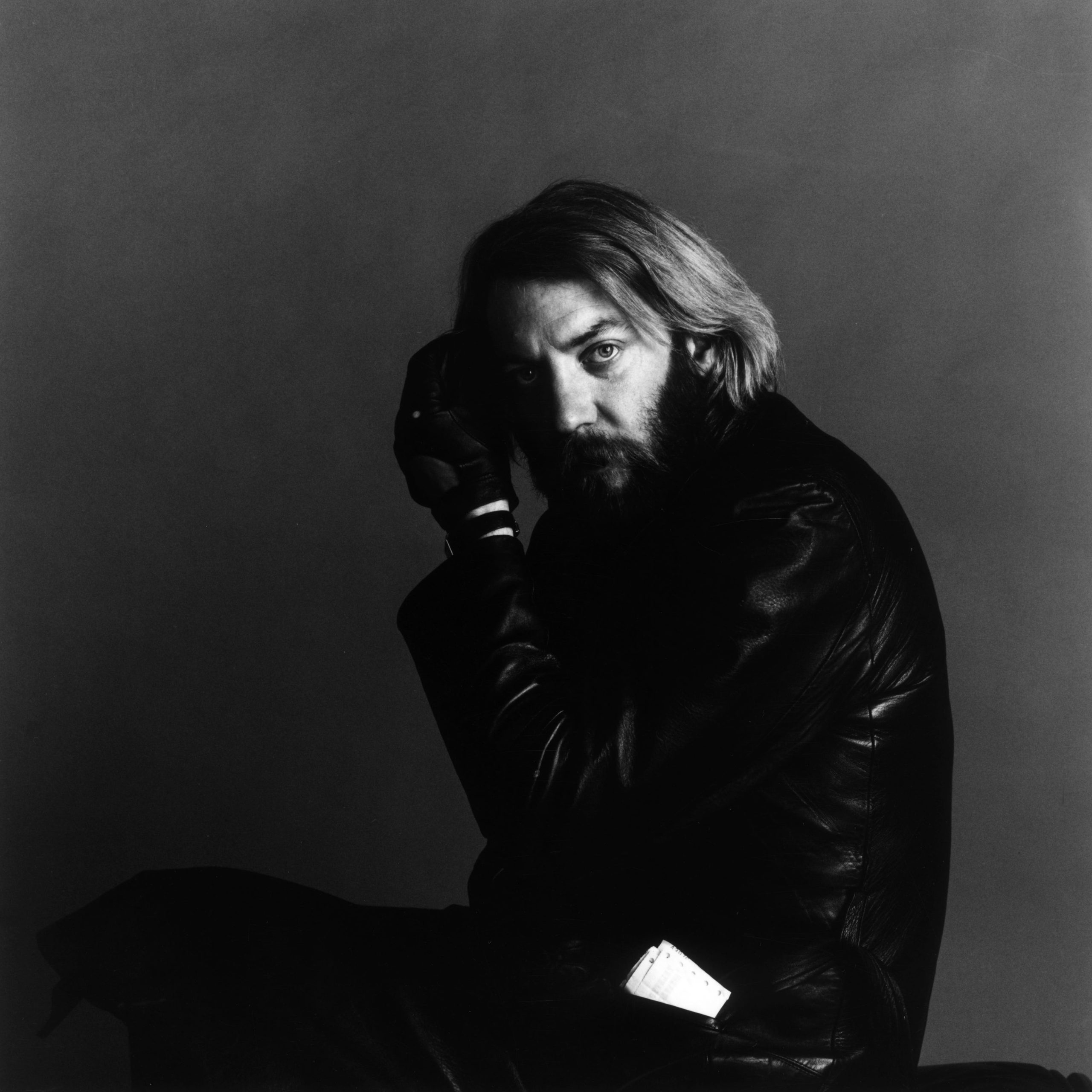 Donald Sutherland in a leather jacket