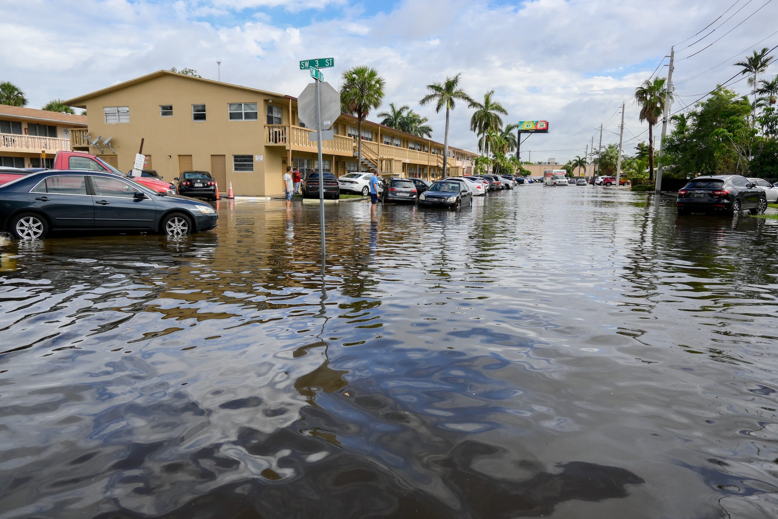 A flooded parking lot in Miami.