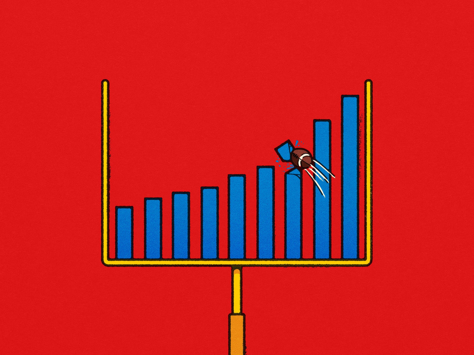 A field goal post with a bar graph being hit with a football