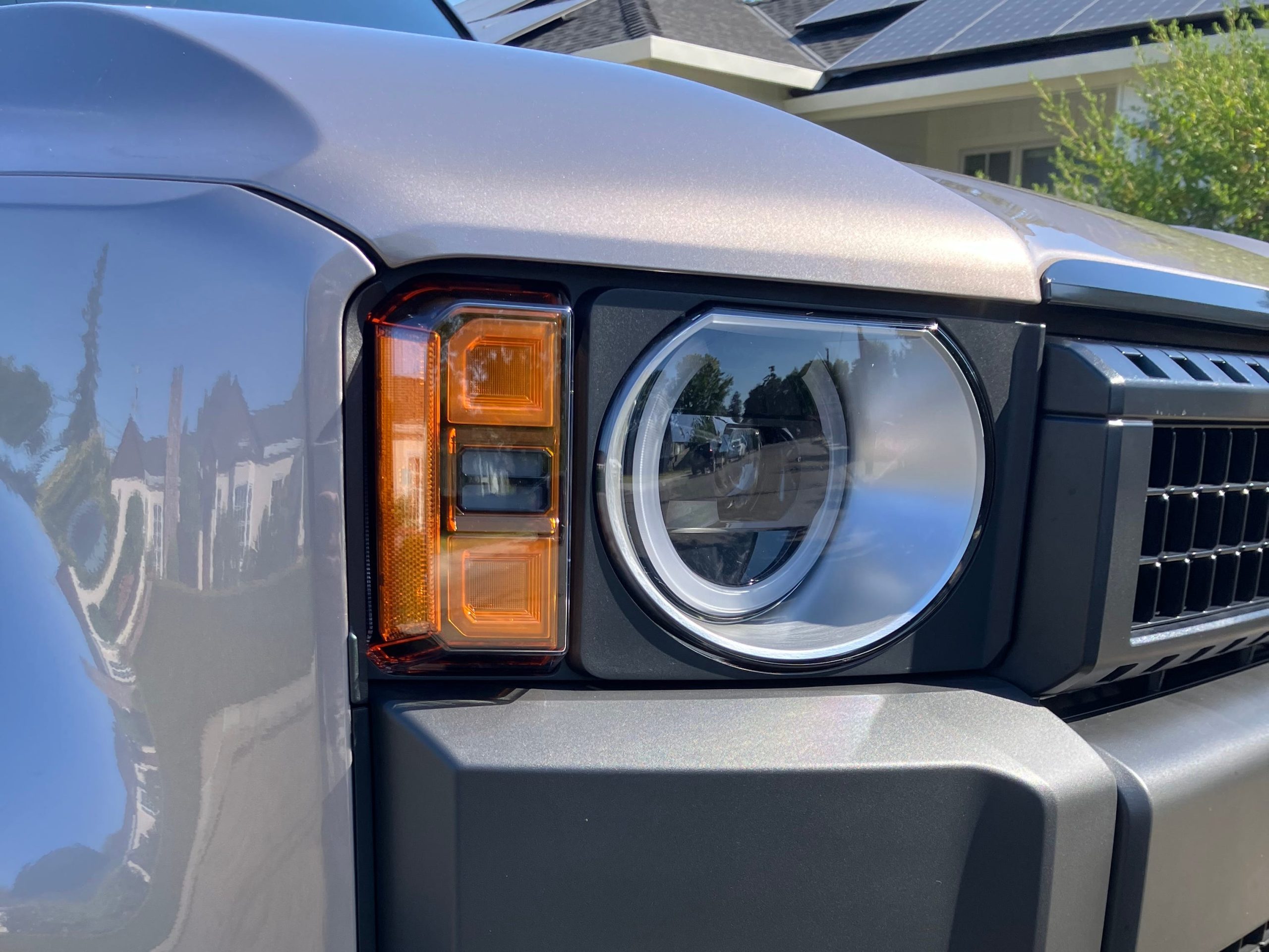 The headlight of a Toyota Land Cruiser