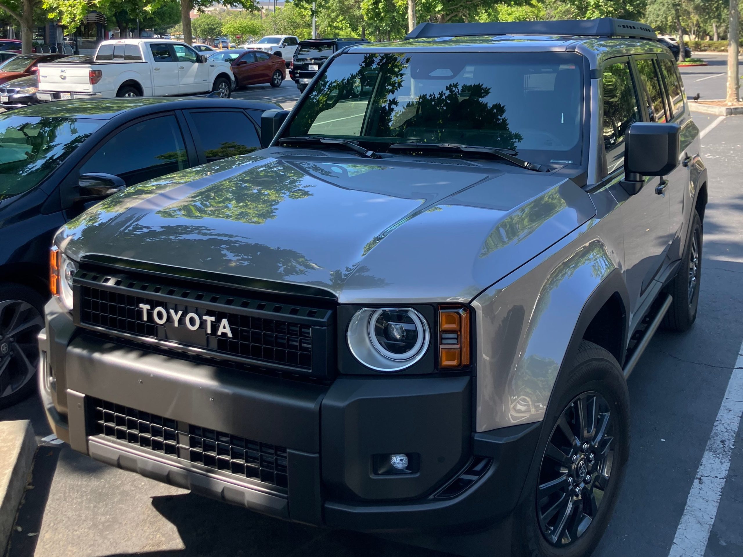 A Toyota Land Cruiser is parked in a parking lot in Silicon Valley