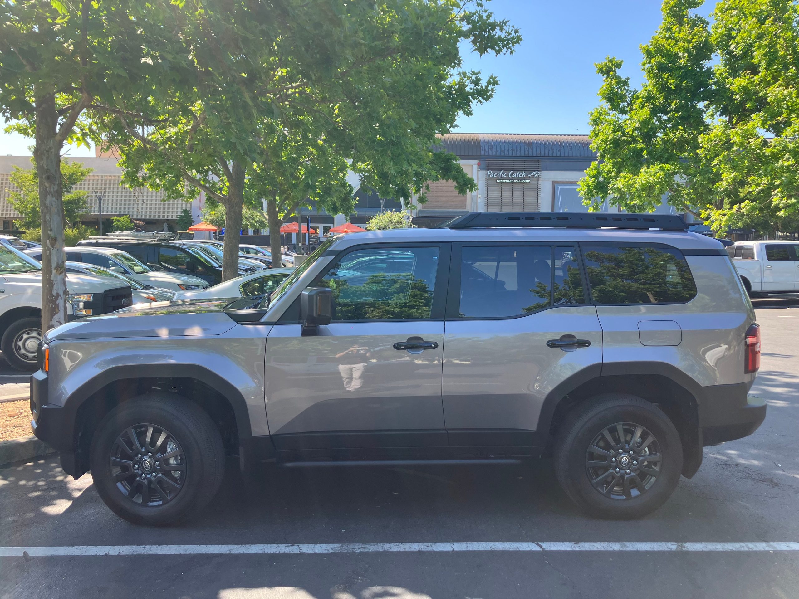 A Toyota Land Cruiser parked in a suburban shopping mall in Silicon Valley.