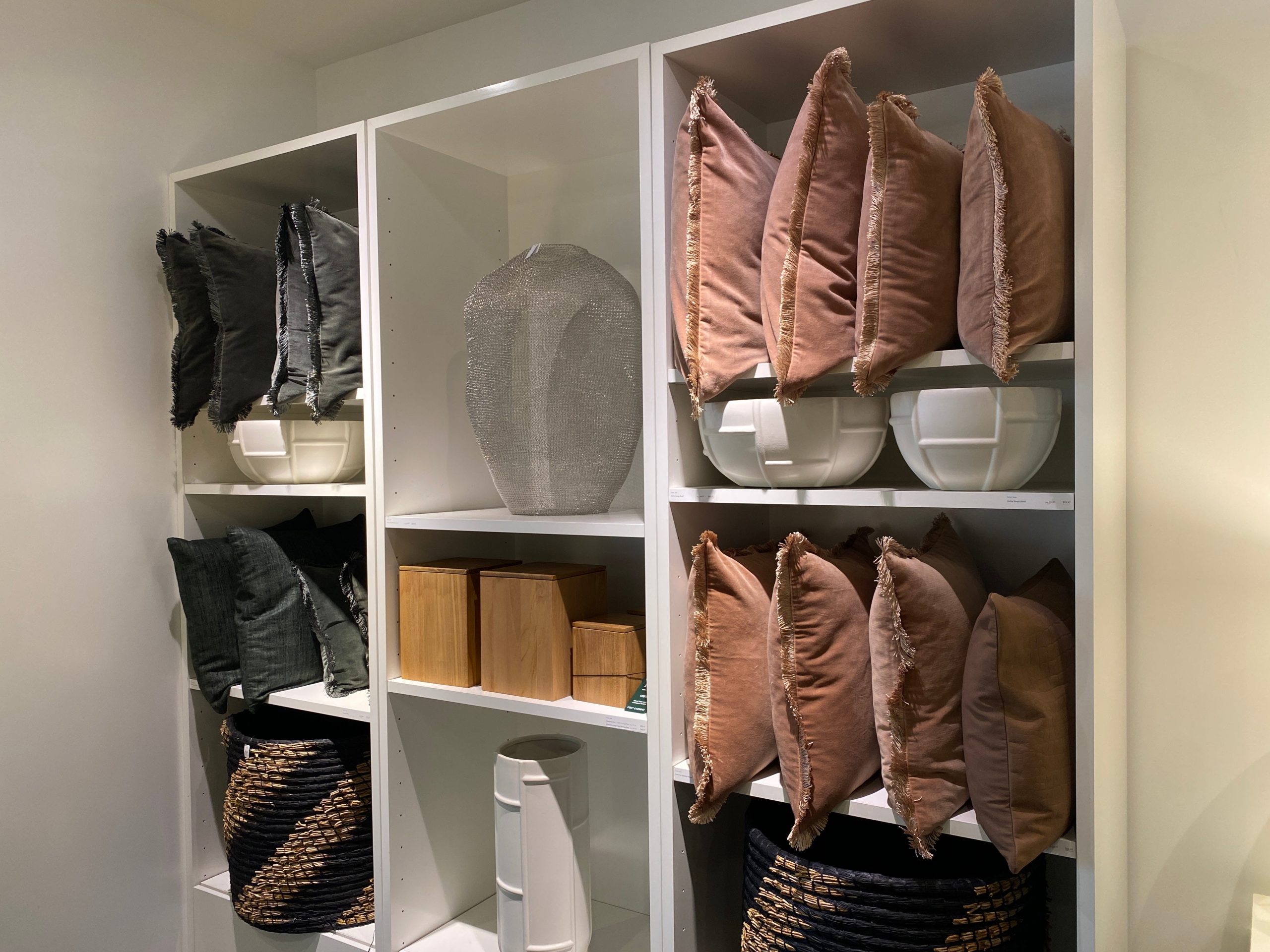 Pillows in shelves in CB2