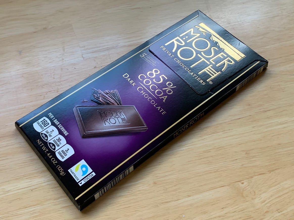 bar of dark chocolate on a kitchen counter