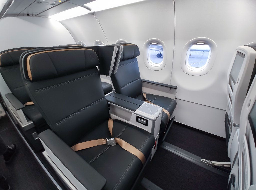 The Business Class seats in a Turkish Airlines Airbus A321NEO