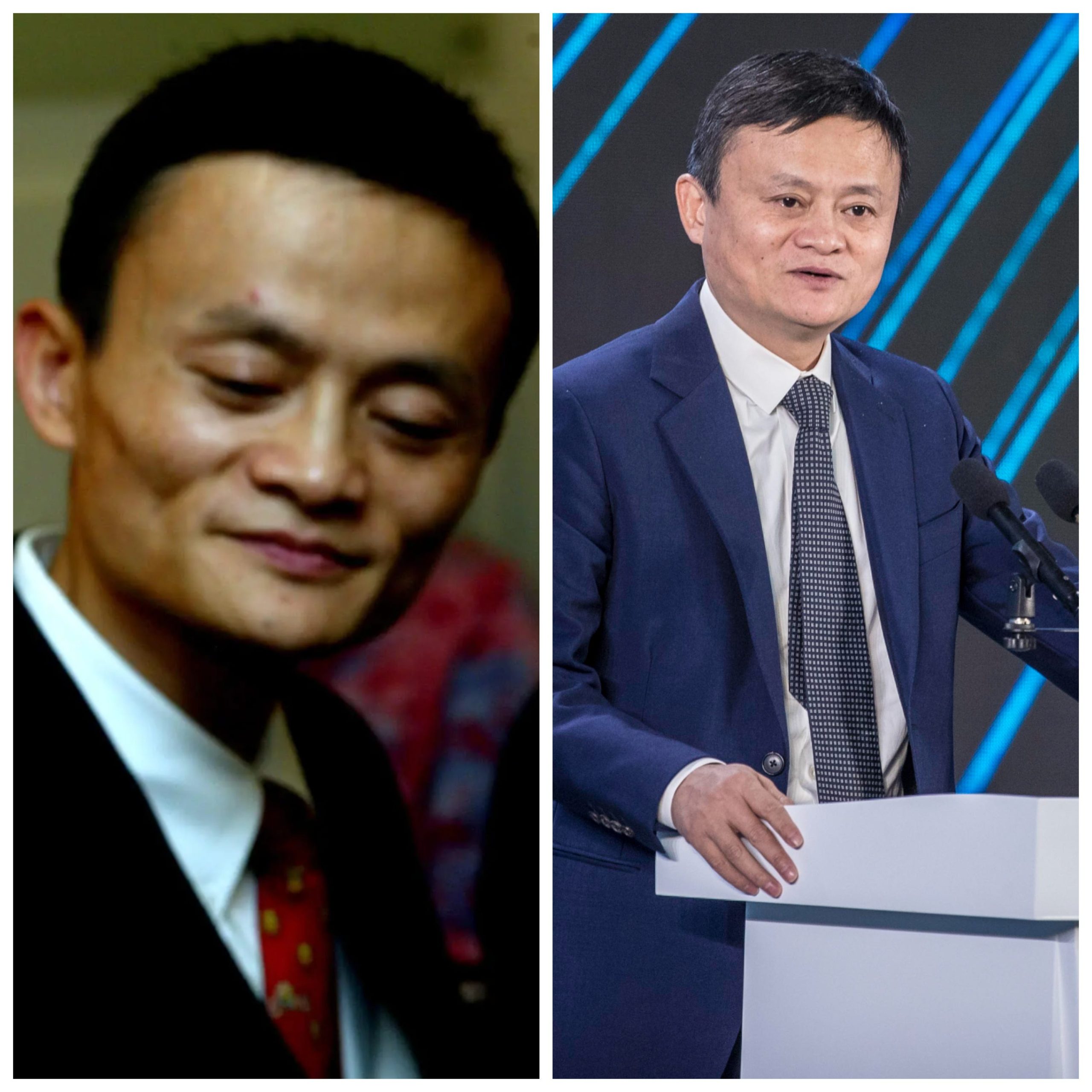 side-by-side image of Alibaba founder Jack Ma in 2003 and 2020