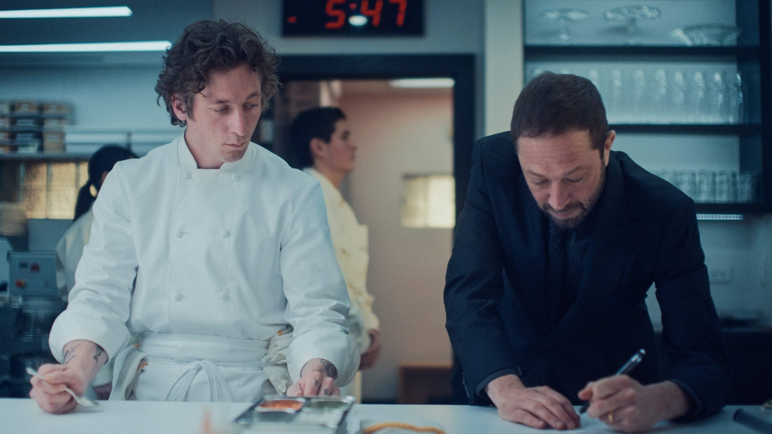 Jeremy Allen White as Carmy and Ebon Moss-Bachrach as Richie in season three of "The Bear."