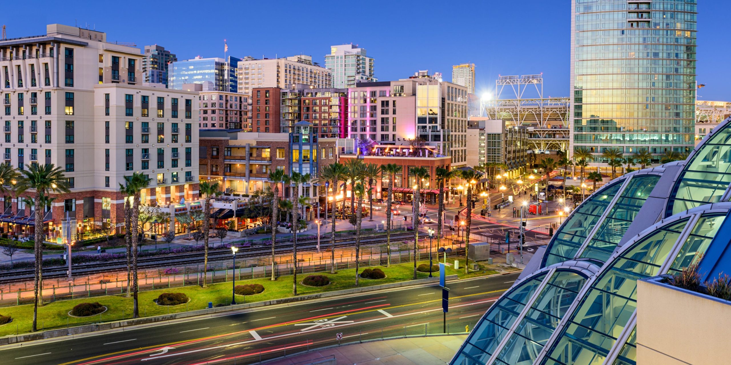 San Diego, California cityscape at the Gaslamp Quarter.